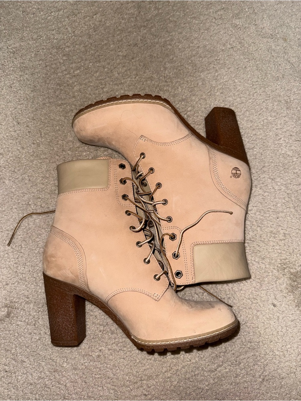Timberland Women's Blush Pink Suede Lace-Up Block Heel Boots